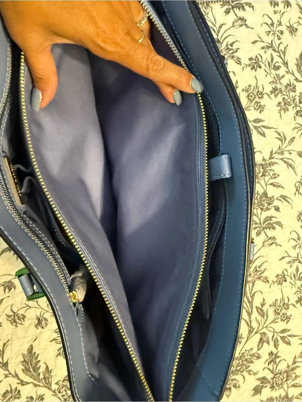Tory Burch Periwinkle Leather Robinson Tote with Gold Logo Charm